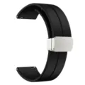 Cinturino per orologio in silicone nero con fibbia magnetica pieghevole argentata, da 22mm. - 20mm / Cinturino Nero Fibbia Argento