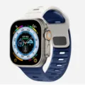 Silicone sport replacement band for Apple Watch Ultra, blue white wave design strap. - Grey and Midnight Blue
