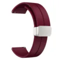 Cinturino per Smartwatch in Silicone Bordeaux 22mm con Fibbia Pieghevole - 20mm / Rosso Vino Fibbia Argentata