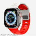 Replacement silicone strap and watch face display compatible with Apple Watch Ultra red white. - White + Red
