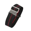 Black and red nylon elastic watch band, 20mm 22mm parachute style replacement strap. - 20mm / Black & Red with Silver Buckle
