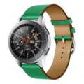 Green PU leather watch strap replacement with silver case and classic dial design. - 19# Bamboo Green
