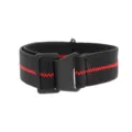 Black and red nylon elastic watch strap, adjustable parachute style replacement band. - Black & Red with Black Buckle