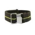 20mm 22mm Nylon Elastic Watch Straps Military Parachute Style Adjustable Watchband - Green & Yellow with Silver Buckle