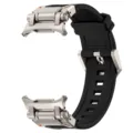 Black silicone watch strap with silver metal connectors compatible with smartwatches. - Black