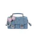 Blue polka dot handbag cute bow pearl pendant shoulder crossbody bag casual vintage style daily use - Blue