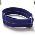 Blue nylon elastic watch strap with yellow stripe adjustable military watch band - Midnight Blue & Orange with Silver Buckle