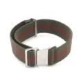 Military style elastic nylon watch strap with red stripe, adjustable replacement band 20 22mm - Army Green & Red with Silver Buckle