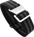 20mm 22mm elastic nylon watch strap military style black gray striped replacement bands - Black & Grey with Silver Buckle