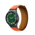 Silicone magnetic watch strap replacement compatible with Samsung smartwatches in bright orange. - Watch 6/6 Classic / Black and Orange
