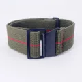 Military style elastic nylon watch strap with red stripe and metal buckle for smartwatches. - Green & Red with Black Buckle