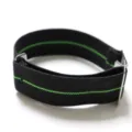Black elastic nylon watch strap in parachute style with green center line for 20mm and 22mm - Black & Green with Silver Buckle
