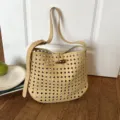 Borsa a tracolla intrecciata chic da donna, elegante design traforato, borsa beige casual. - Giallo