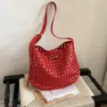 Borsa a tracolla in pelle intrecciata rossa da donna elegante borsa hobo shopper - Rosso