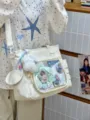 Bolso itabag de lona blanca con ventana transparente y bonito colgante para uso diario. - Con Colgante / Blanco