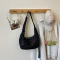 Borsa a tracolla nera alla moda con motivo di stelle, borsa casual versatile per donna. - Nero
