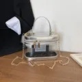 Bolso de mano transparente con borde plateado y cadena dorada para mujer moda de verano. - Con Colgante de Encaje / Plateado