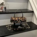 Bolso tipo caja transparente de leopardo con cadena, bolso de mano acrílico para mujer. - Leopardo Marrón