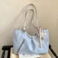 Chic light blue star print shoulder underarm tote bag, perfect for summer commute. - With Pendant / Blue