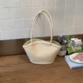 Beige gewebte Handtasche für Damen, elegante Schultertasche mit grosser Kapazität. - Weiß