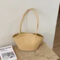 Beige gewebte Tasche stilvolle Schultertasche Sommer Freizeit Eimer Tasche Damen Shopper SKU - Gelb