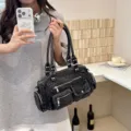 Modische Damen Jeans Schultertasche, lässige vielseitige Achseltasche mit mehreren Fächern. - Schwarz