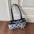 Sac porté épaule à pois noirs pour femme avec fermoir tournant et pendentif palmier chic - Avec Pendentif / Bleu