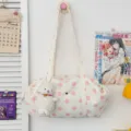 Borsa a tracolla casual da donna a pois estate moda borsa tote con peluche di agnello - Rosa con ciondolo