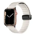 Replacement leather watch band with magnetic folding buckle and stylish wave texture for smart watch - 42/44/45/49mm / Plain Starlight