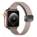 Magnetic leather loop watch strap and case replacement for Apple Watch ultra 9 8 7 6 rose gold - Slim Khaki Litchi Grain