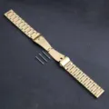 Cinturino per orologio in acciaio inossidabile metallo dorato a 3 perle con fibbia e anse. - 18mm / Oro