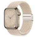 Beige braided magnetic nylon watch strap compatible with Apple Watch, adjustable loop design. - 38/40/41/S10-42mm / Beige