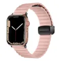 Pink leather magnetic folding buckle wavy watch band replacement strap for smart watch - 42/44/45/49mm / Plain Pink