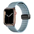 Magnetic folding clasp leather watch band compatible with Apple Watch, stylish blue strap. - 42/44/45/49mm / Denim Blue