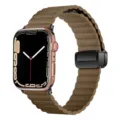 Brown leather watch band with magnetic folding clasp compatible with smart watch - 42/44/45/49mm / Litchi Grain Brown