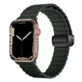 Green Leather Magnetic Folding Clasp Watch Band Compatible with Apple Watch Series 9 8 - Lychee Pattern Dark Green