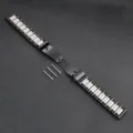Stainless steel metal watch strap replacement black silver three-bead design universal compatible. - Black Silver Black