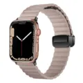 Magnetic folding buckle water wave leather watch strap compatible with Apple Watch variant. - Lychee Pattern Khaki