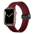 Maroon leather magnetic loop watch band compatible with Apple Watch Ultra 9 8 7 6 - Lychee Wine Red