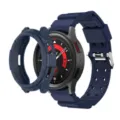 Blue silicone watch strap and TPU protective case armor set compatible with smart watch. - 47mm / Midnight Blue