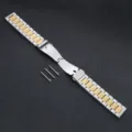 Two-tone stainless steel replacement watch band with deployment clasp for smartwatches - Silver and Gold