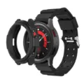 Silicone strap and TPU protective case armor set compatible with Samsung smart watch. - 47mm / Black