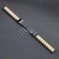 Universal metal watch strap with three beads and clasp, compatible with various smartwatches. - Black and Gold
