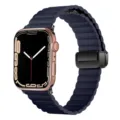 Dark blue water-ripple leather watch band with magnetic folding buckle for smart watch accessory - Indigo Litchi Grain