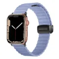 Replacement magnetic leather strap for Apple Watch with folding buckle in blue color style. - Twill Light Blue