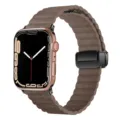 Brown magnetic folding buckle leather watch band compatible with Apple Watch Ultra 8 7 SE - Light Brown Twill