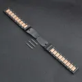 Universal stainless steel watch strap metal replacement band black rose gold 3-bead. - Black & Rose Gold