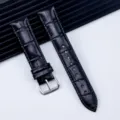 Cinturino per orologio in pelle nera con trama di bambù e fibbia ad ardiglione per ricambi universali. - 12mm / Nero