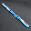 Stainless steel three-bead watch band replacement for Huawei Samsung smart watch. - Blue with Gold Inlay