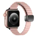 Pink leather magnetic folding buckle watch band compatible with smart watch replacement strap - Slim Plain Pink